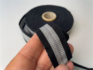 Grosgrain bånd - sort og grå, 25 mm i bomuld